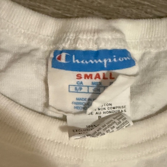 Champion White Tee with Red and Blue stitched Emblem - Picture 3 of 5